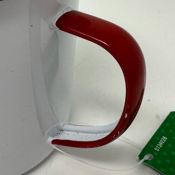 Sleigh Bell Bistro I Love Cocoa Metal Mug Red Rim White Enamel Cup 20 oz Holiday - Picture 6 of 14